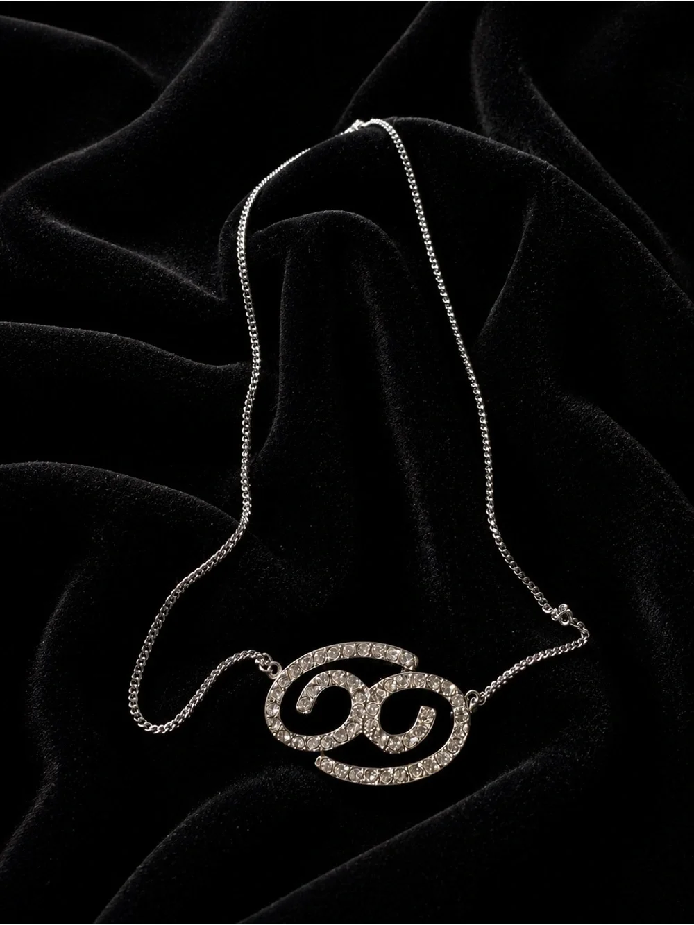 Silver Necklace with the Cancer Astrological Symbol in n Rhinestones